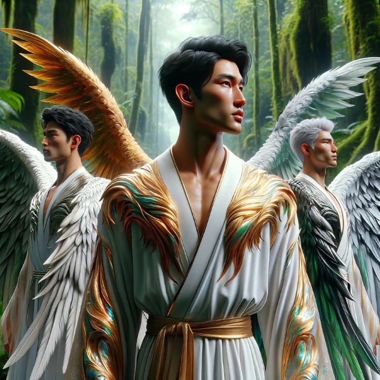 AI Generated Male Angels Standing in the Forest by Alice Yoo