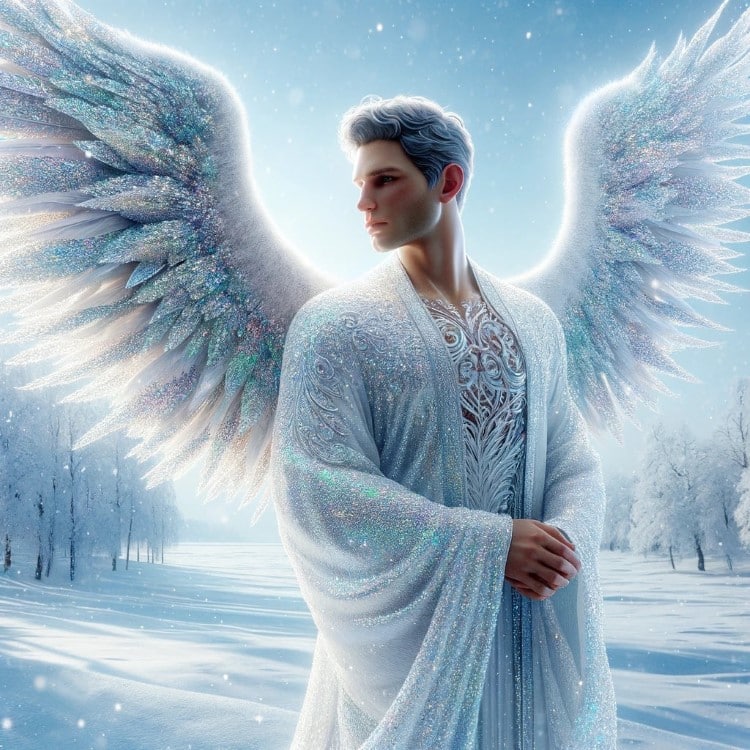 AI Generated Male Angel Standing in a Snowy Landscape