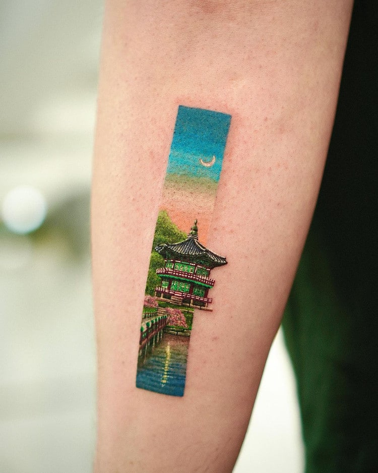 Gorgeous Pagoda piece for client Josh 🙌🏼 #pagodatattoos Artwork & design  by our amazing Queenstown artist Leila @skadi.ink  ❣️#zealandtattooqueenstown | By Zealand TattooFacebook