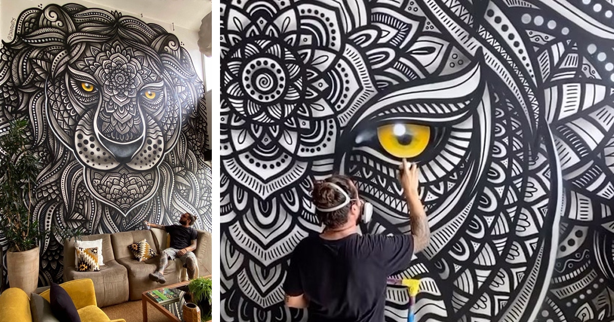 Artist Transforms Interiors with Murals That Look Like Giant Zentangles