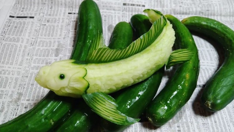 Fish carved out of a cucumber