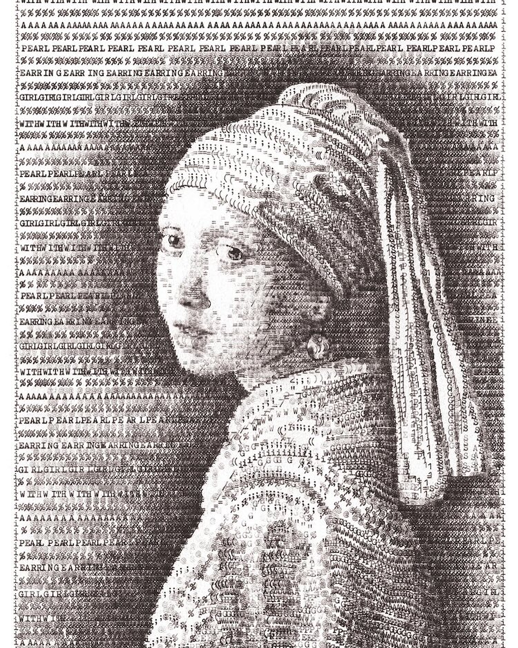 Typewriter art by James Cook of A Girl With a Pearl Earring