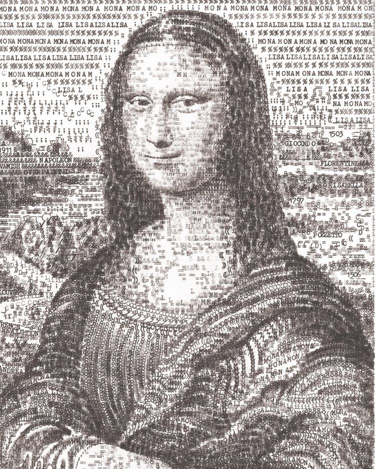 Recreation Of Mona Lisa Made Out Of Typewriter Characters