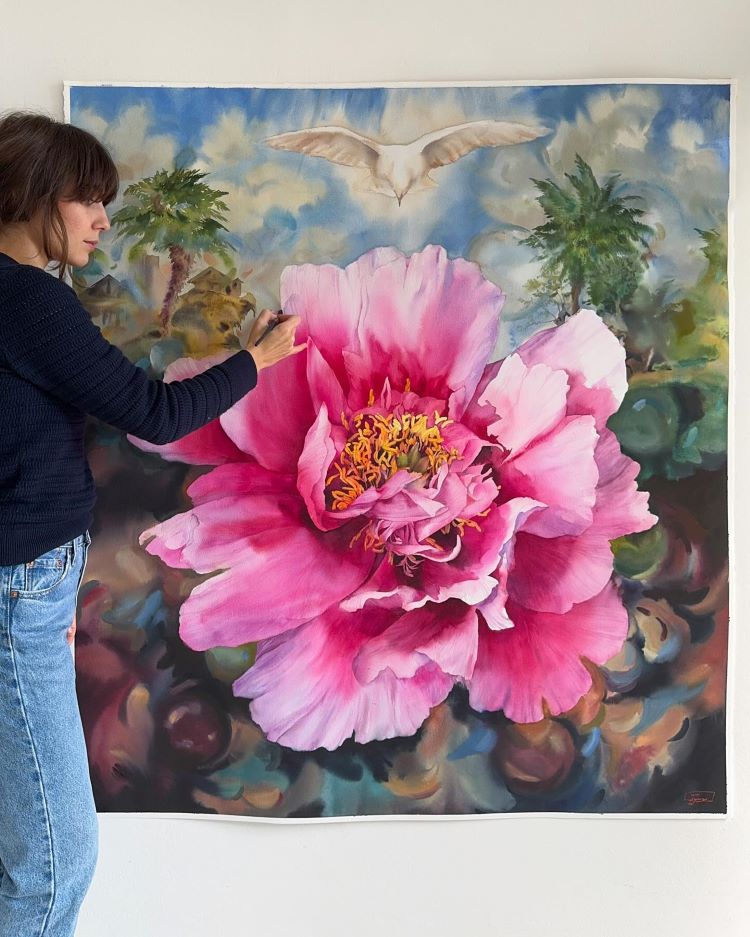 Janet Pulcho Painting Pink Flower