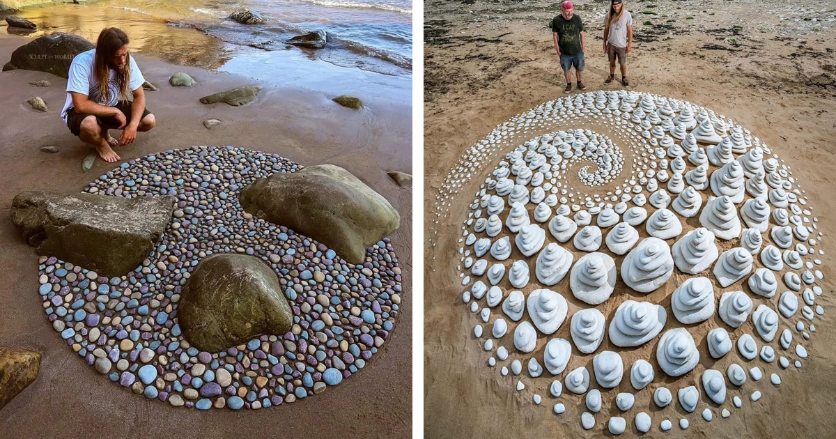 Found Stones and Shells Turned Into Beautiful Beach Installations