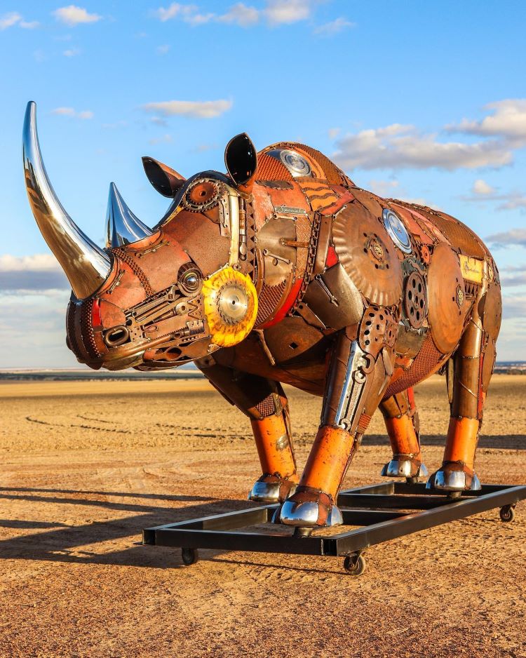 Jordan Sprigg's Metal Black Rhino Sculpture