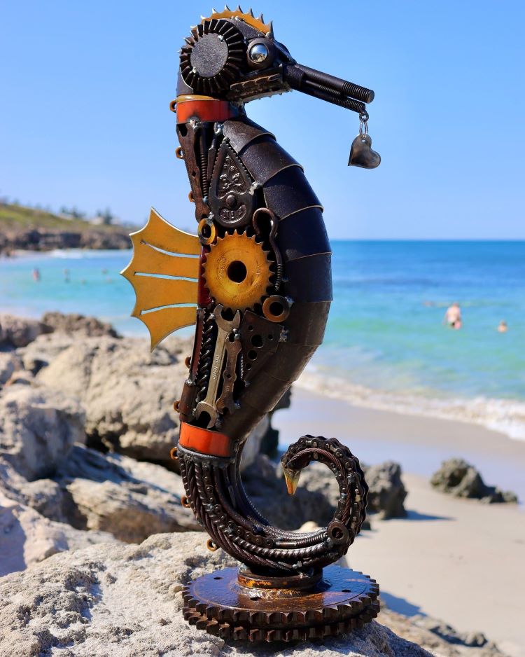 Jordan Sprigg's Multicolored Metal Seahorse Sculpture