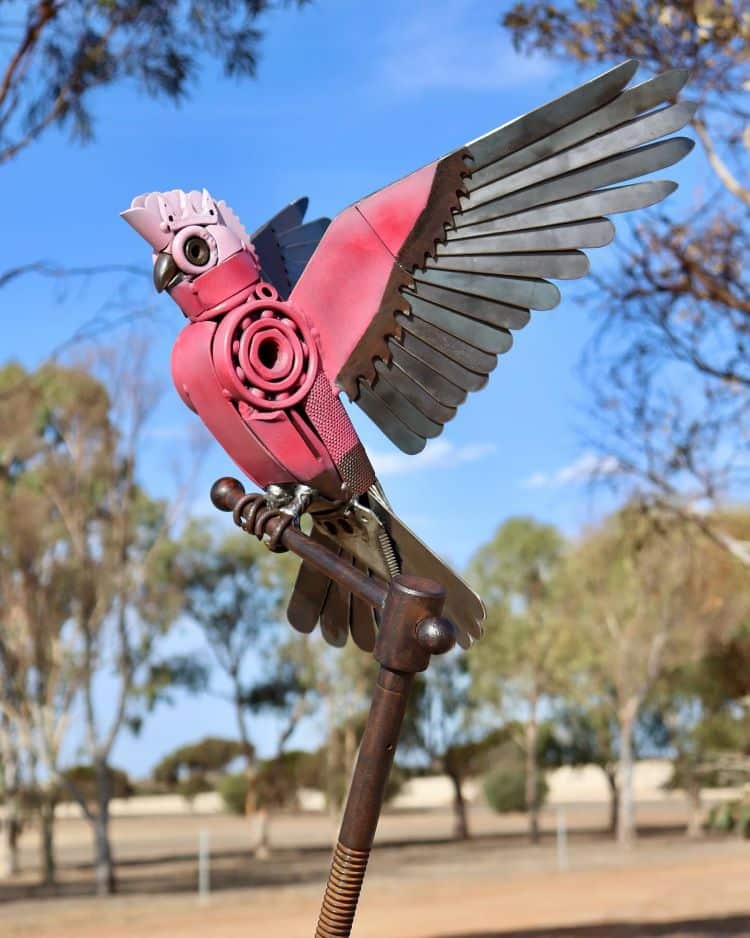 Jordan Sprigg's Pink Metal Parakeet Sculpture