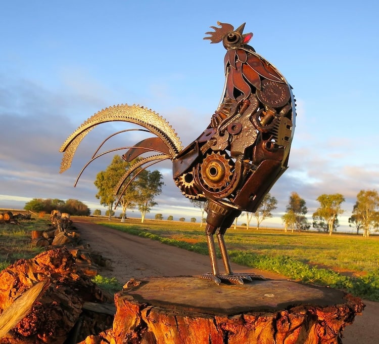 Metal Rooster Sculpture by Jordan Sprigg