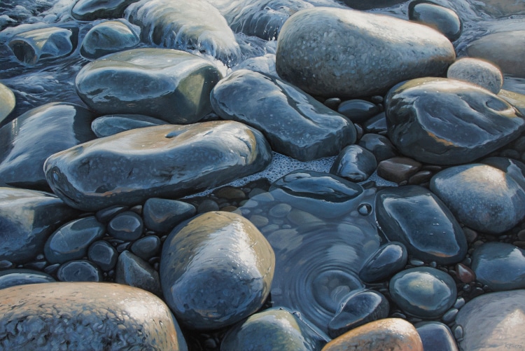 Hyperrealistic painting of a tide pool by Katharine Burns