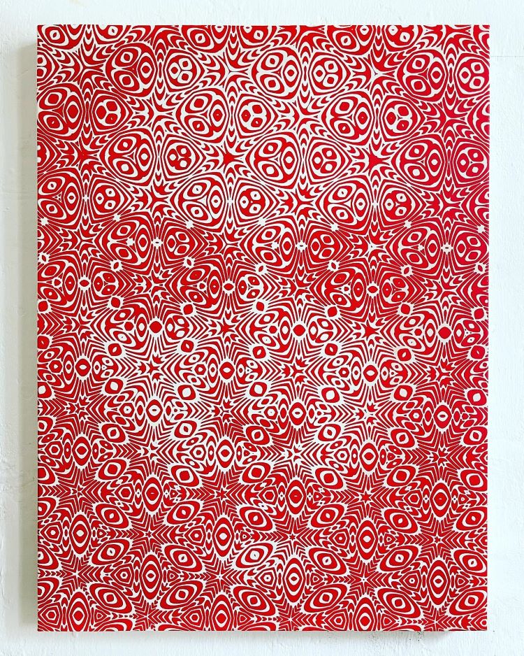 Red Geometric Abstract Painting With Hidden Face