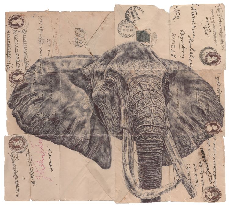 Sketch Of Elephant On Top Of Envelopes