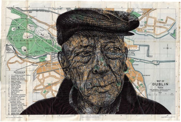 Sketch Of Man's Face On Top Of Map Of Dublin