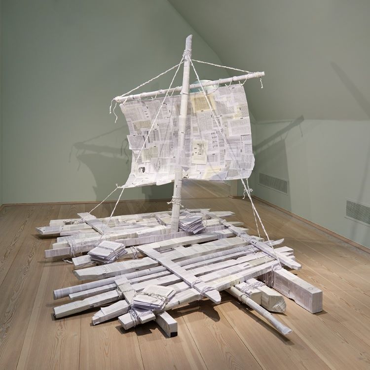 Peter Callesen Paper Sculpture Of Raft With Sail