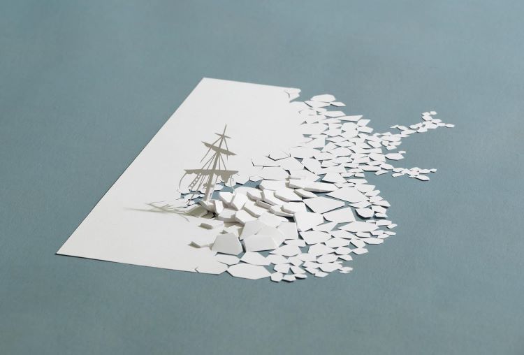 Peter Callesen Paper Sculpture Of Icy Shipwreck