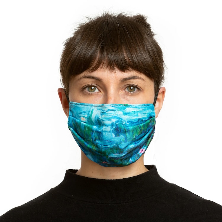 Woman wearing a Monet Waterlillies face mask
