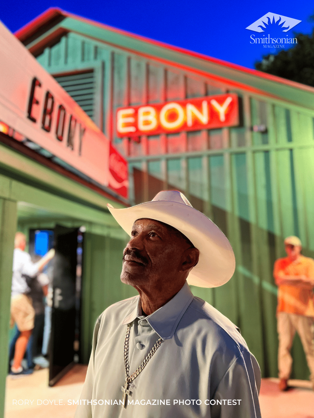 Archie Beckworth looks up at the recently remodeled Club Ebony in Indianola, Mississippi. 