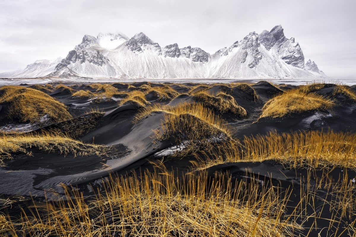 Beach and Vestrahorn mountain in Stokksnes, Iceland.