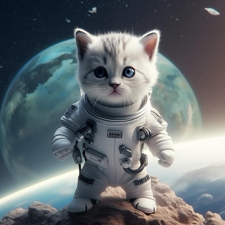 Whimsical AI Images of Cats in Outer Space