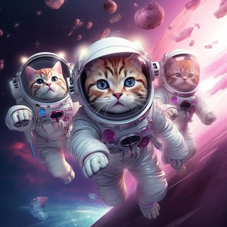 Whimsical AI Images of Cats in Outer Space