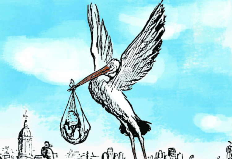Drawing Of Stork Carrying Baby In Sheet