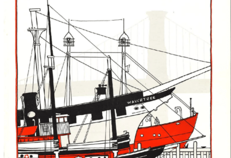 Drawing Of Docked White, Red, And Black Shop