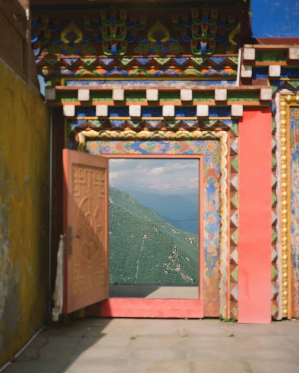 Tibetan landscape through a door