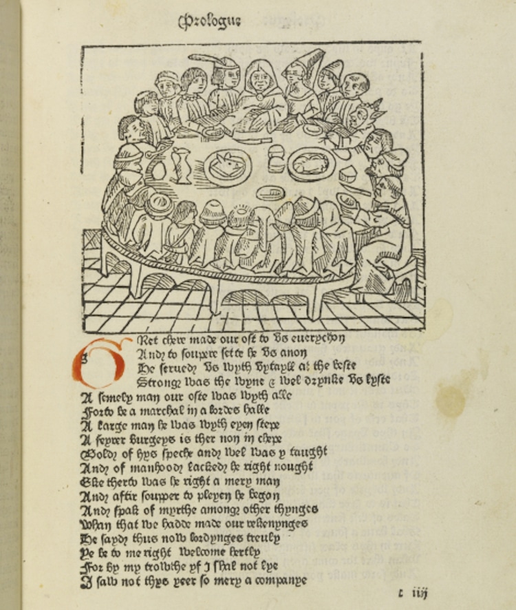 A woodcut of the pilgrims from William Caxton’s 1483 edition of Chaucer’s Canterbury Tales