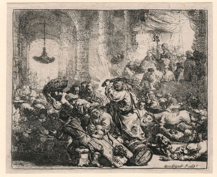 Rembrandt Etching Of A Chaotic Market Scene