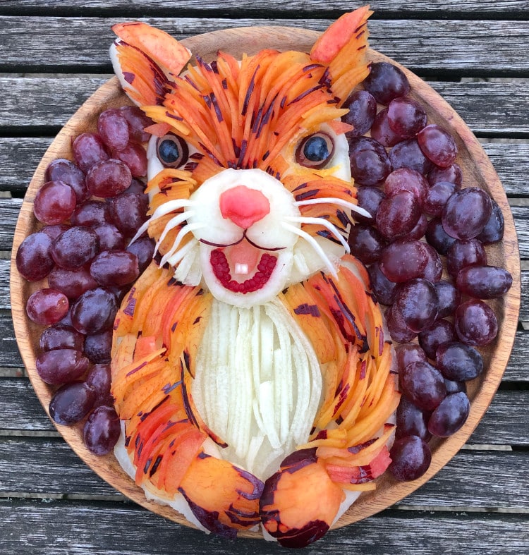 Squirrel made out of fruit