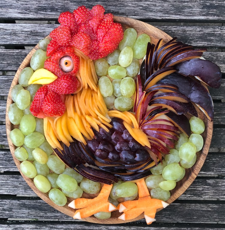 Rooster made out of fruit