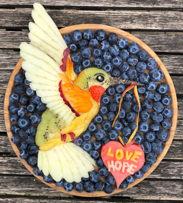 Hummingbird made out of fruit