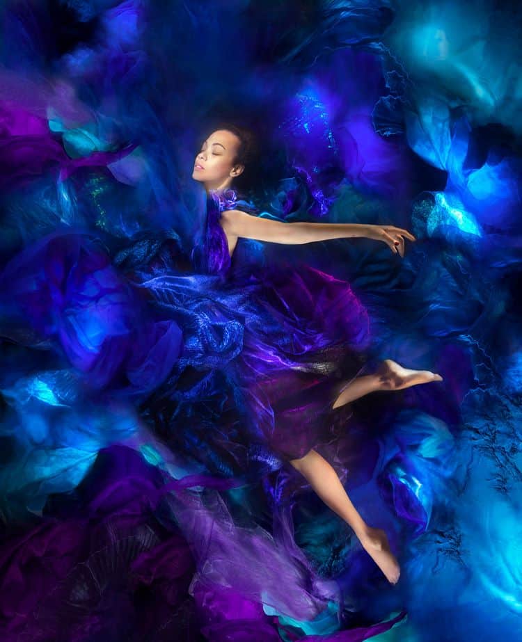 Zoe Saldana In Blue And Purple Underwater Photoshoot
