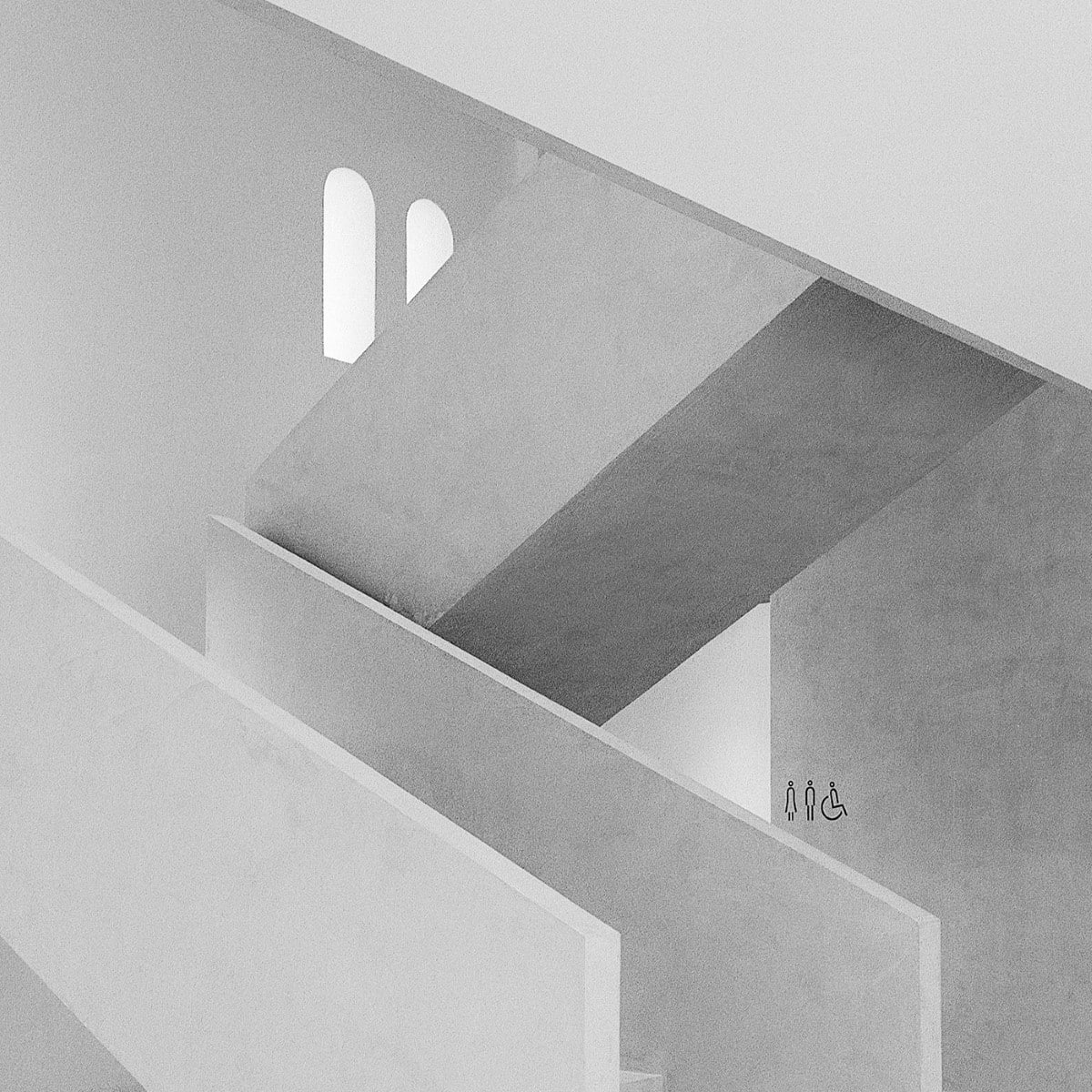 Newly designed and constructed concrete staircase in an old refurbished building 