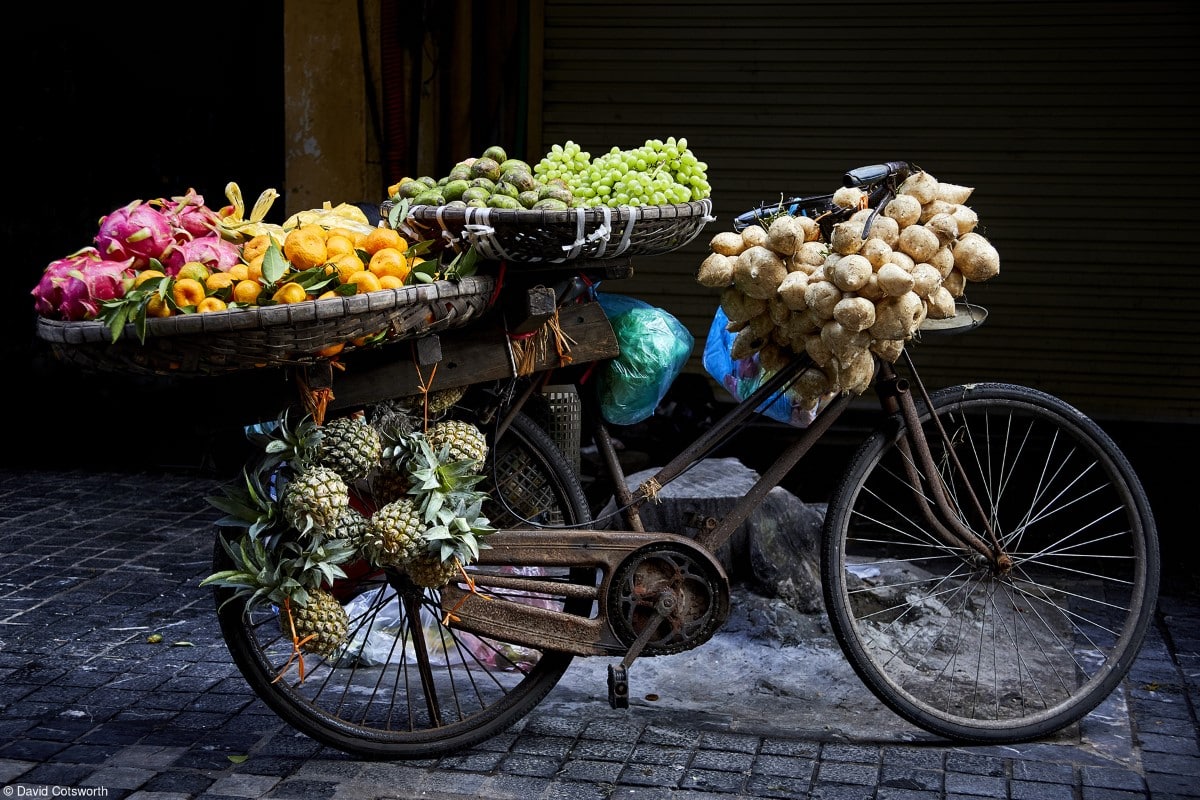 Bike filled with produce in Hanoi