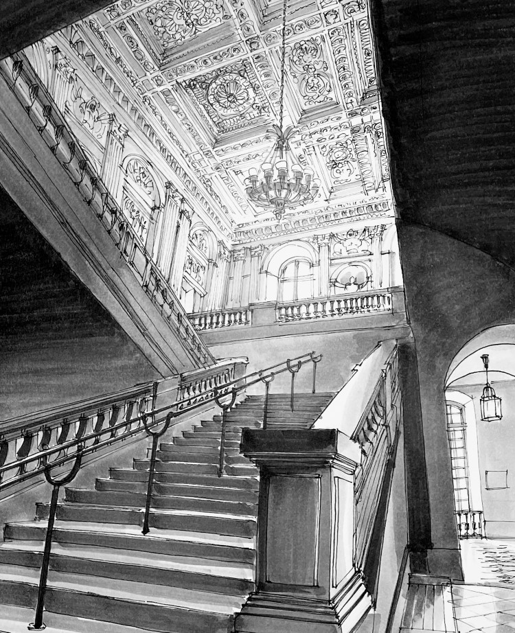 Sketch of the Staircase of the Princes, Palace of Versailles