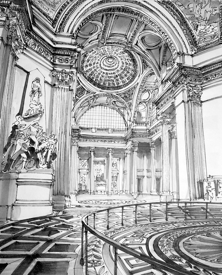 Sketch of the interior of the Pantheon in Paris