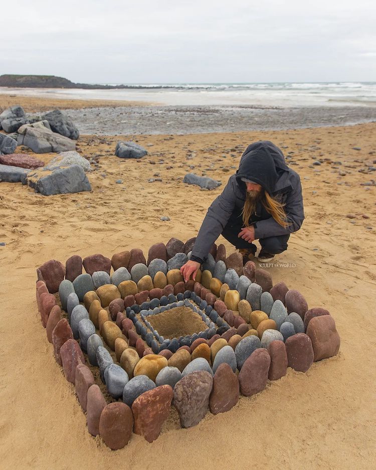 Tabulae Colos, 2024 is a composition of various rocks that are made up of concentric squares. Jon Foreman is also featured in this photograph, showing his influence on the natural world around him. 