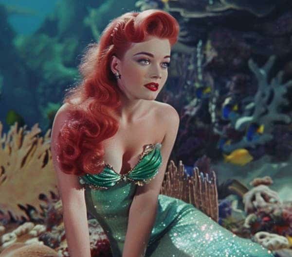 Princess Ariel from the Little Mermaid in Old Hollywood style