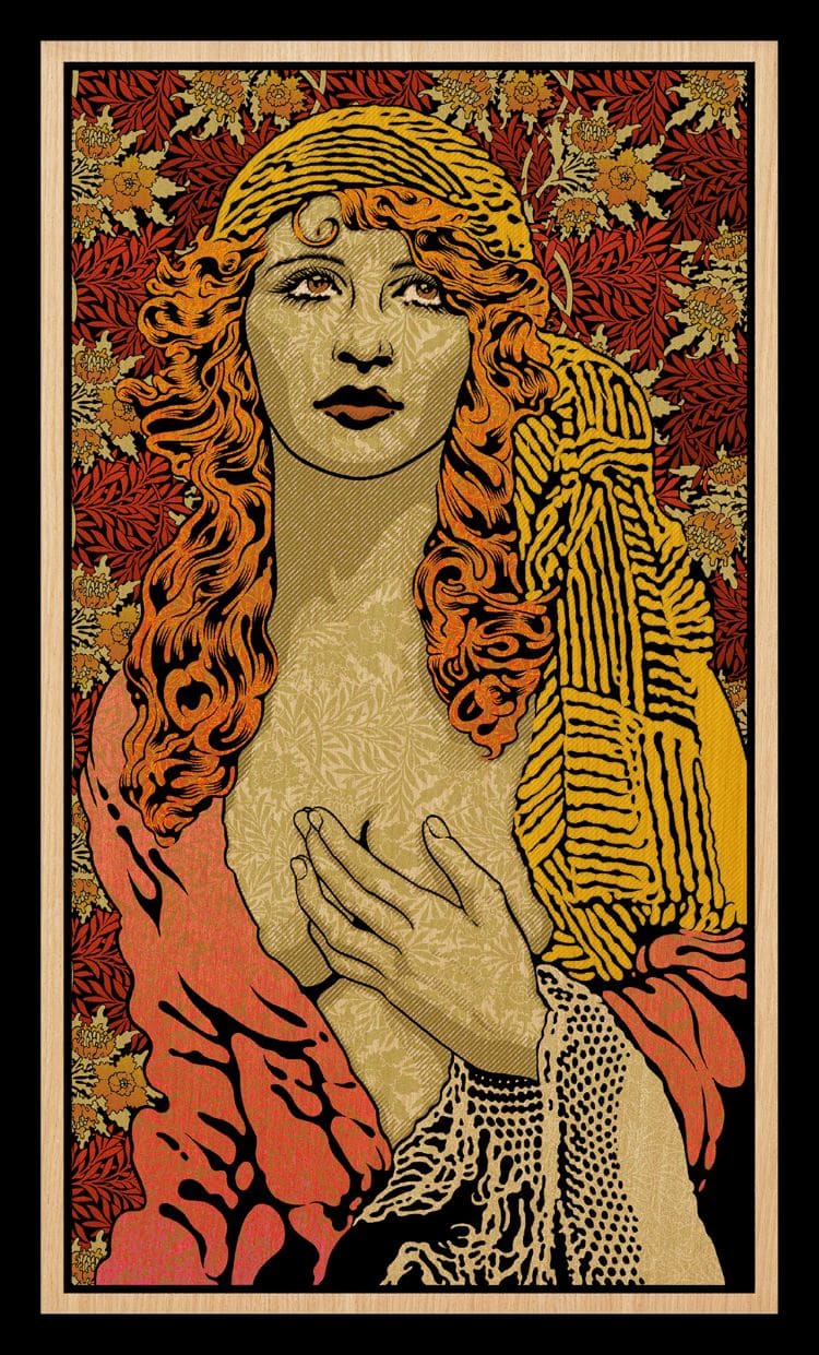 "Magdalena" By Chuck Sperry, Red And Yellow Print Of A Woman In Period Clothes
