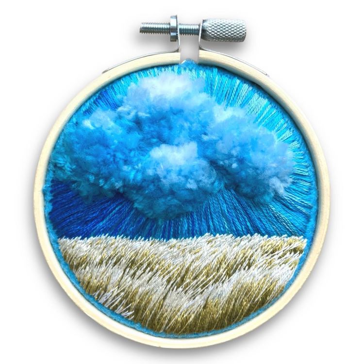 Embroidered Field Of Grain With Blue Sky Above