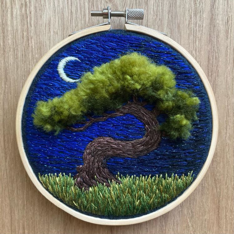Embroidery Of Withered Tree On Top Of Hill