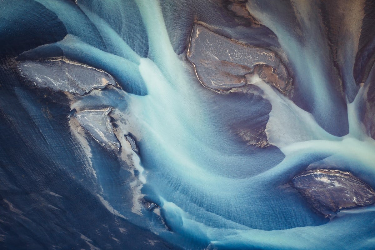 Aerial photo of rivers in Iceland by Jan Erik Waider