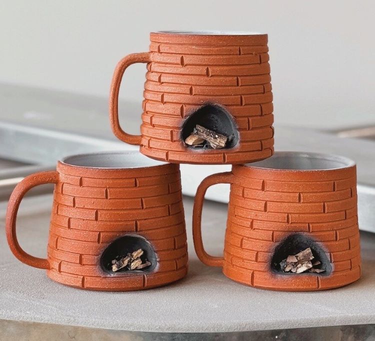 Stack Of Three Brick Fireplace Mugs