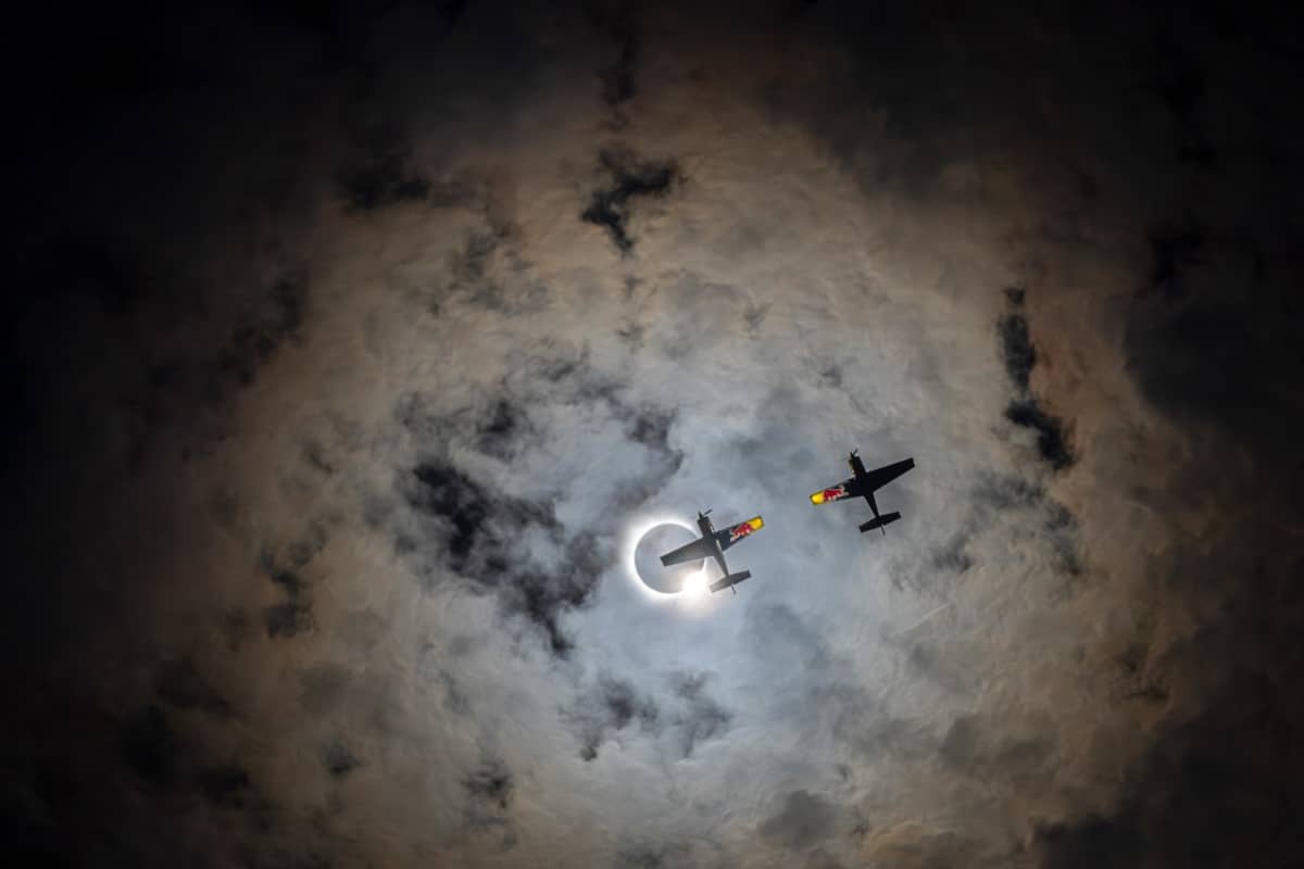 Redbull Plane Flying During 2024 Solar Eclipse During Totality