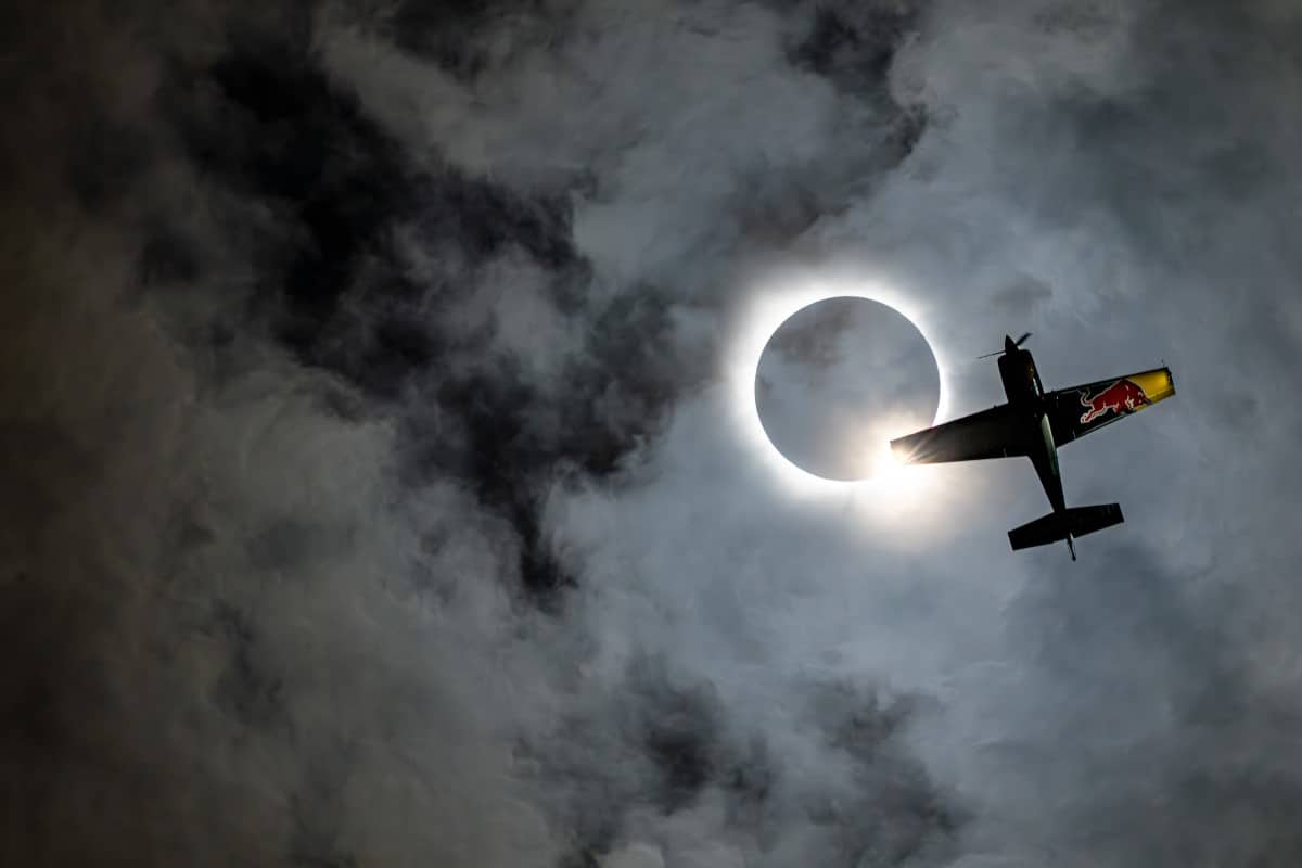 Redbull Plane Flying During 2024 Solar Eclipse During Totality