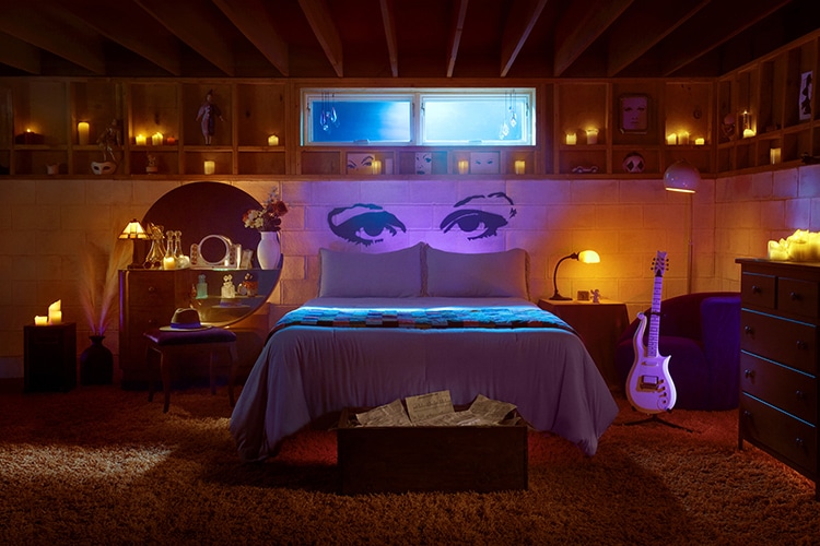 Interior shot of the bedroom from Prince's Purple Rain house which will be bookable through Airbnb