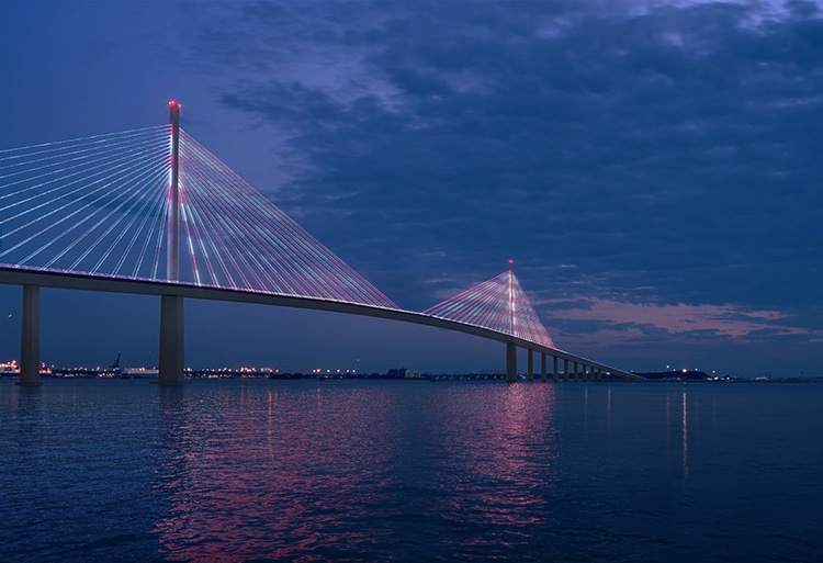 A photograph a cable-stayed bridge which is the proposed replacement for Baltimore's Francis Scott Key bridge