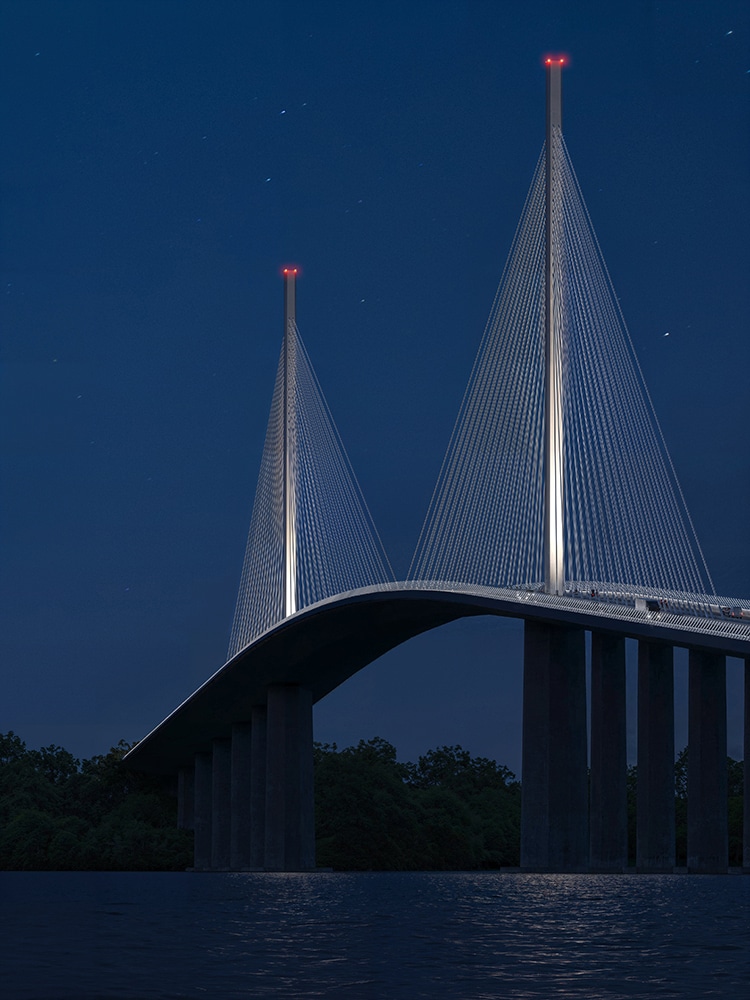 A photograph a cable-stayed bridge which is the proposed replacement for Baltimore's Francis Scott Key bridge