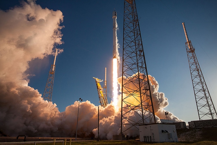 The Falcon 9 rocket carrying TESS, launching from Space Launch Complex 40 at Cape Canaveral, Florida, USA.